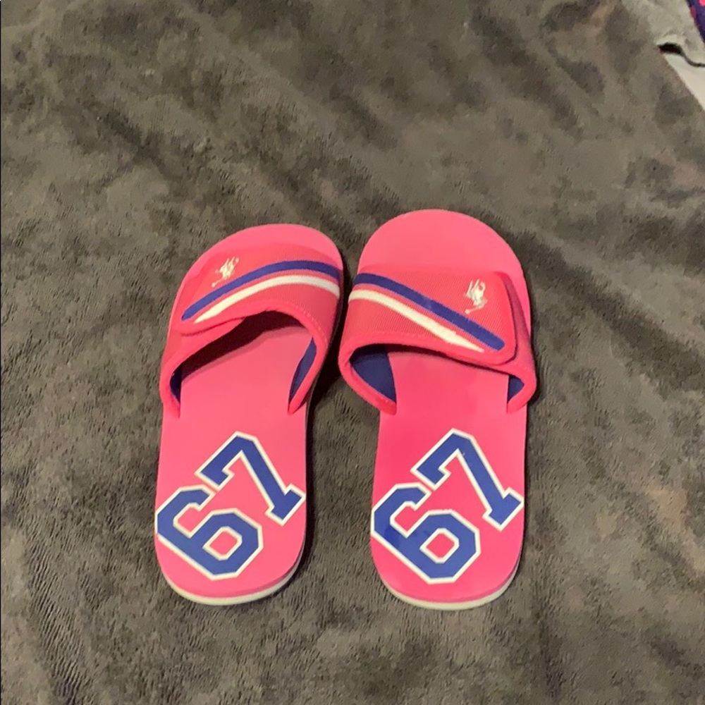 Girls pink polo slides